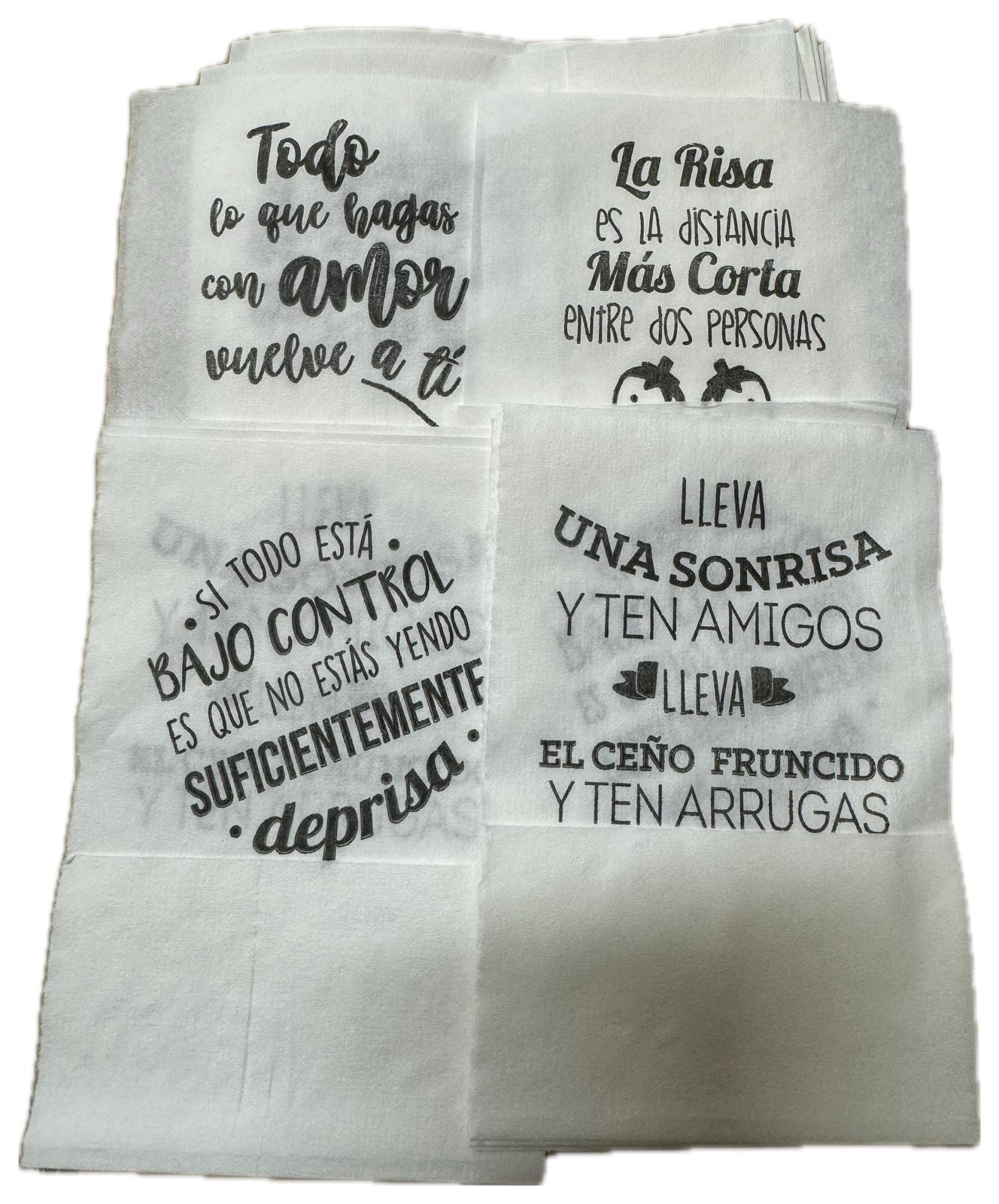 MINI SERVIS 17X17 BLANCA TISSUE 100U 60PAQ FRASES